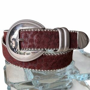 Vintage BB Simon Leather Belt with Shiny + Matte Chrome Italian Buckle, 26-28”